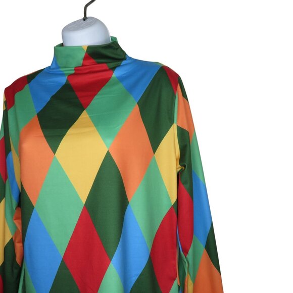 Colorful Harlequin Diamond Long-Sleeve Costume Top Court Gesture Joker Clown - Picture 3 of 8